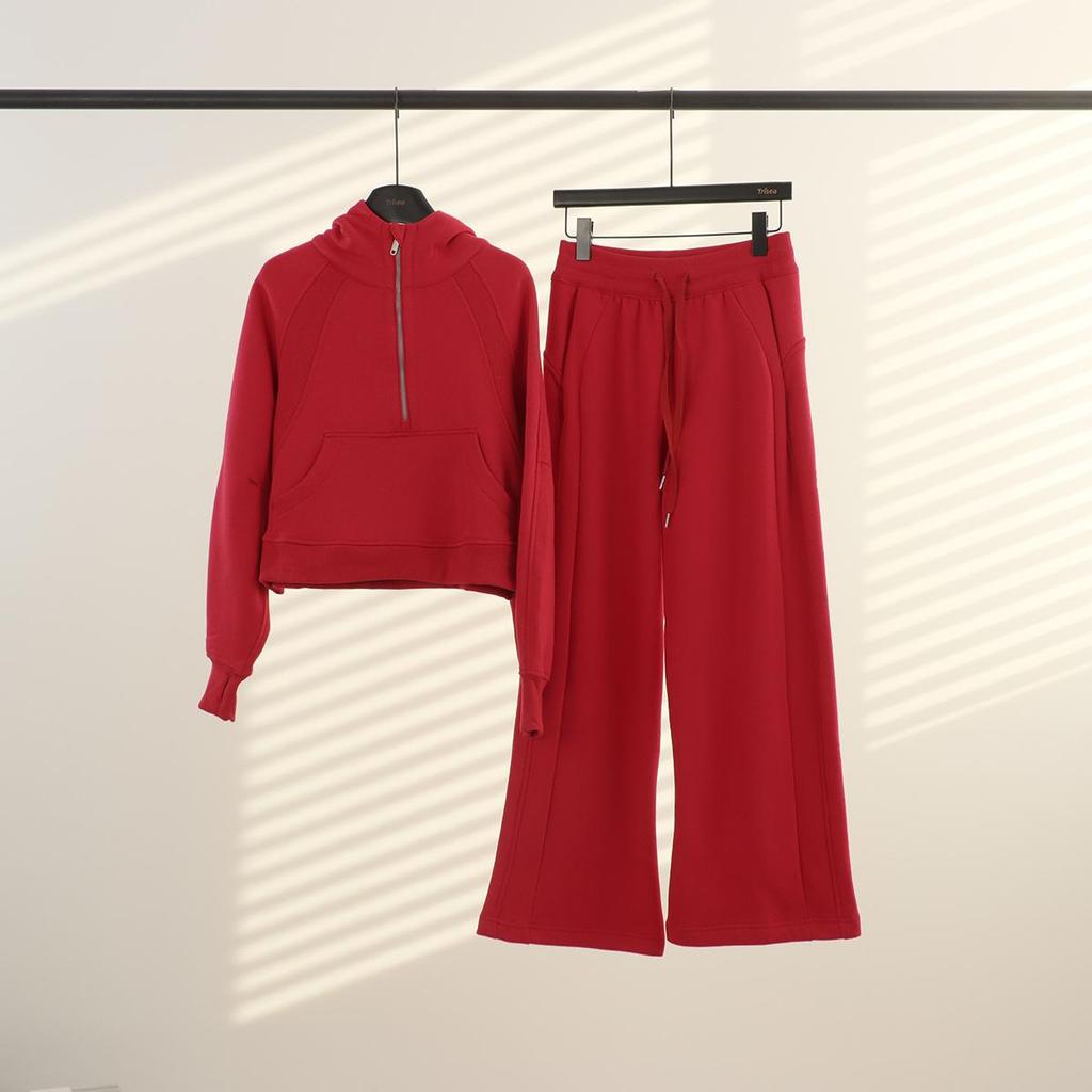 Women's Fleece Half-Zip Hoodie Set: Versatile for Yoga, Cycling, and Casual Wear.