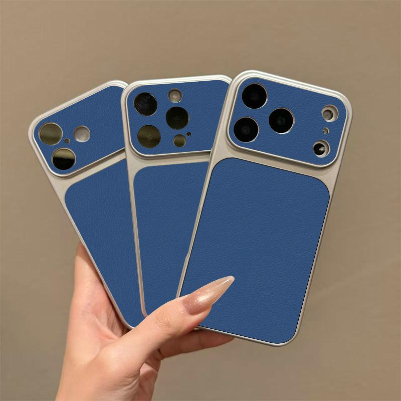 Large Window Synthetic Leather Casing for iPhone Pure Navy Blue Printed Patterned Plain Shell Soft Case Protective Cover | BP B030