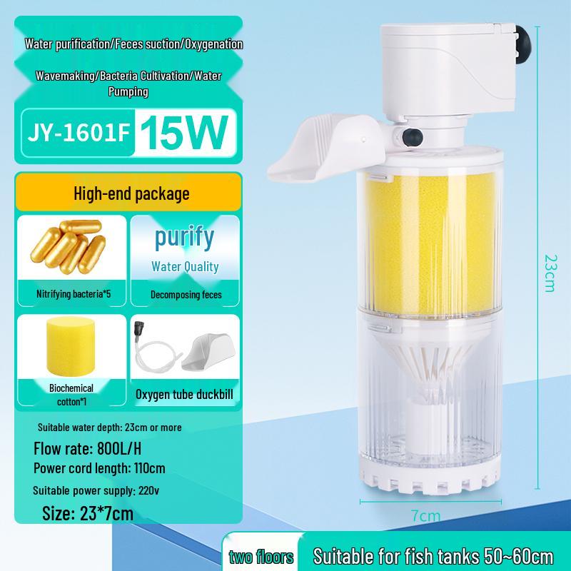 Silent All-in-One Fish Tank Filter with Built-in Oxygenation and Water Circulation