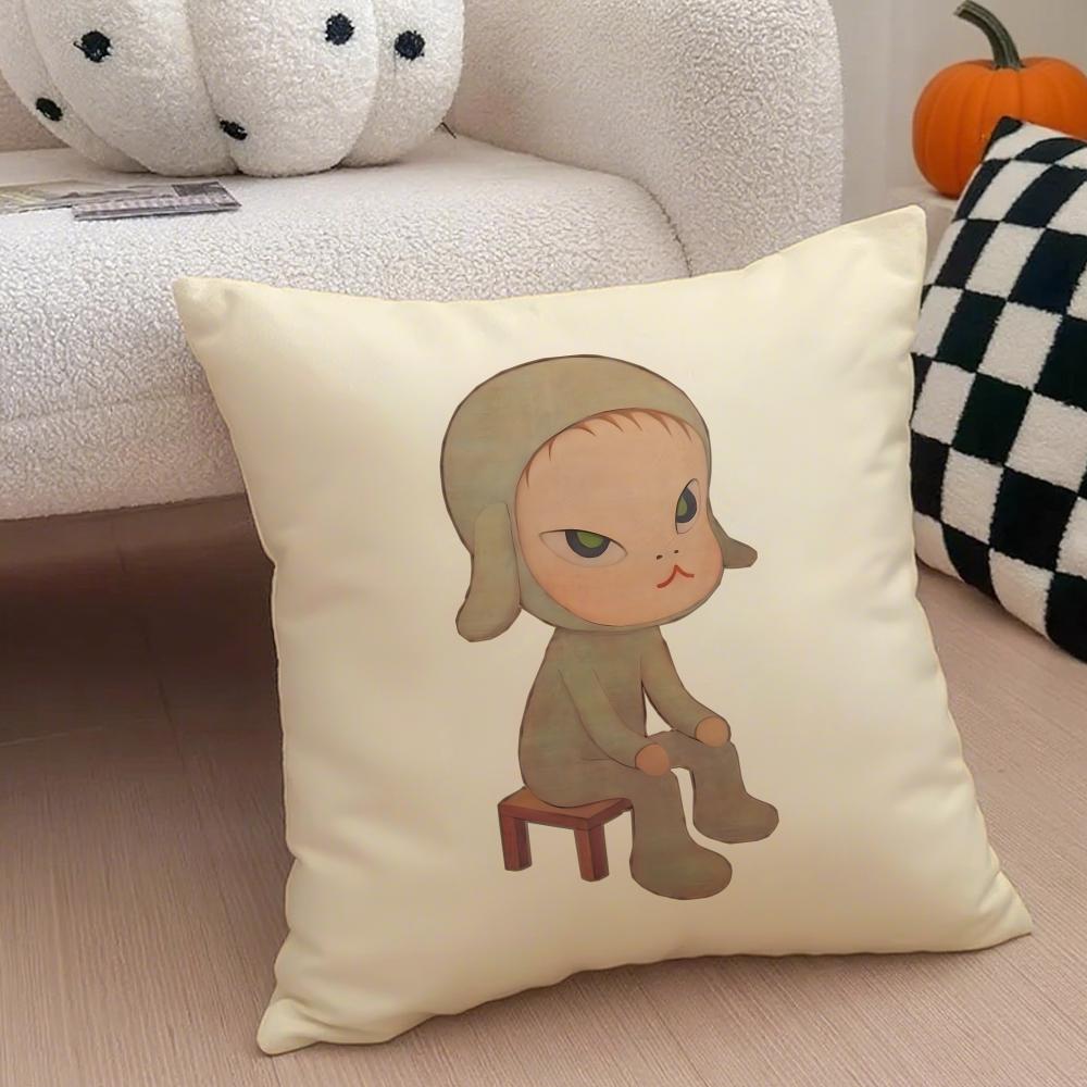 YYoshitomo Nara DDoll Cushion Cover Linen Minimalist Soft Breathable Protective Couch Room Decoration