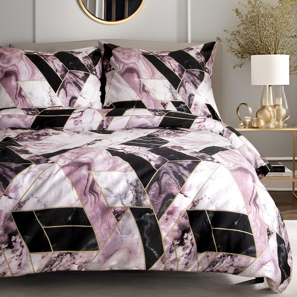Cotton bedding 220x200 satin COTTON black pink geometric marble