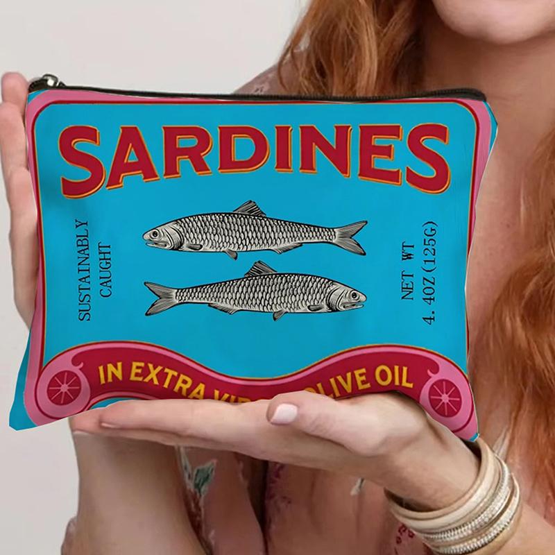 Retro Sardinen Olivenöl Design Vintage Leinwand Kosmetiktasche Einfach Große Kapazität Make-up Tasche Weibliche Reise Clutch Kulturtasche