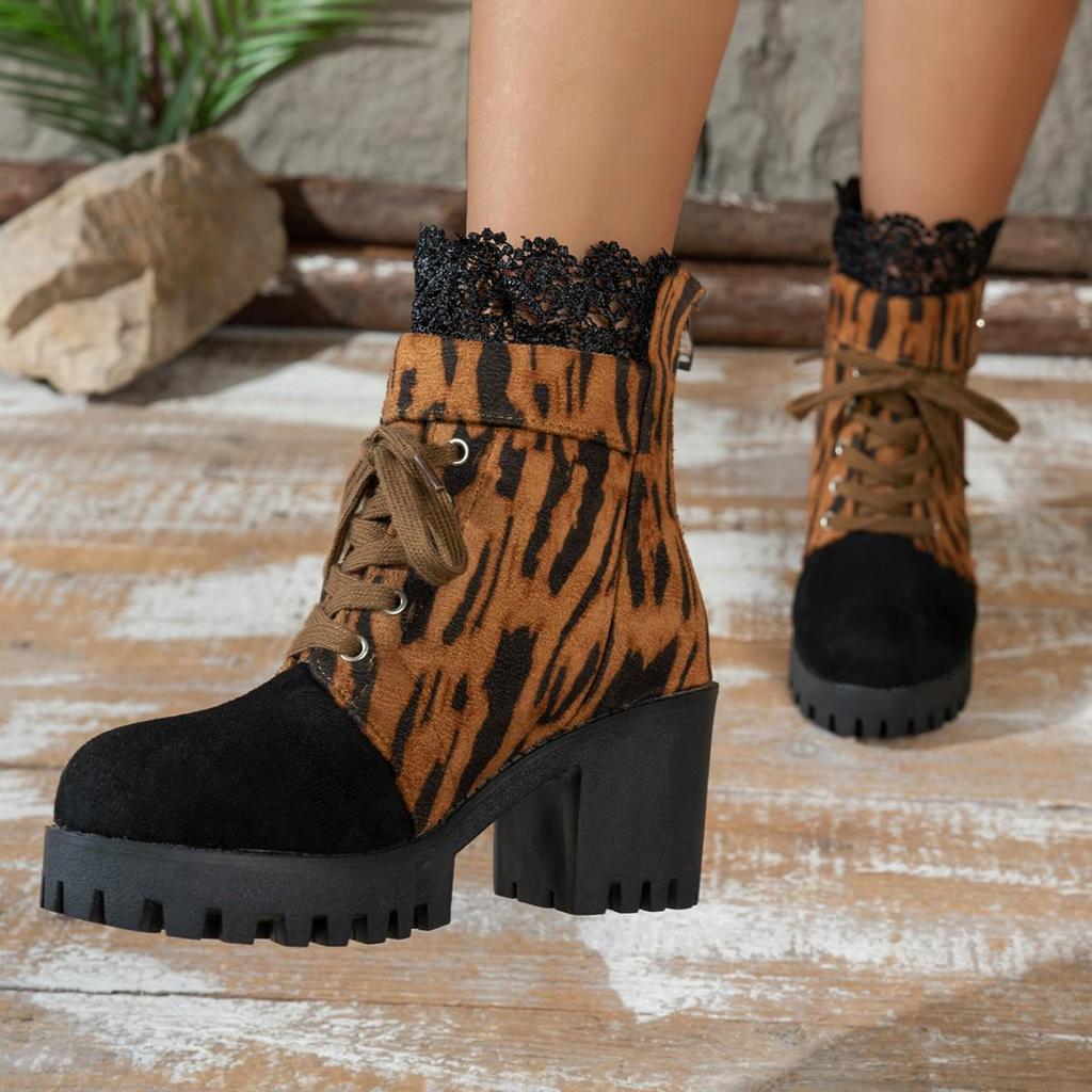 Korean Style Chunky Heel Lace-up Women's Ankle Boots - Autumn/Winter Martin Boots