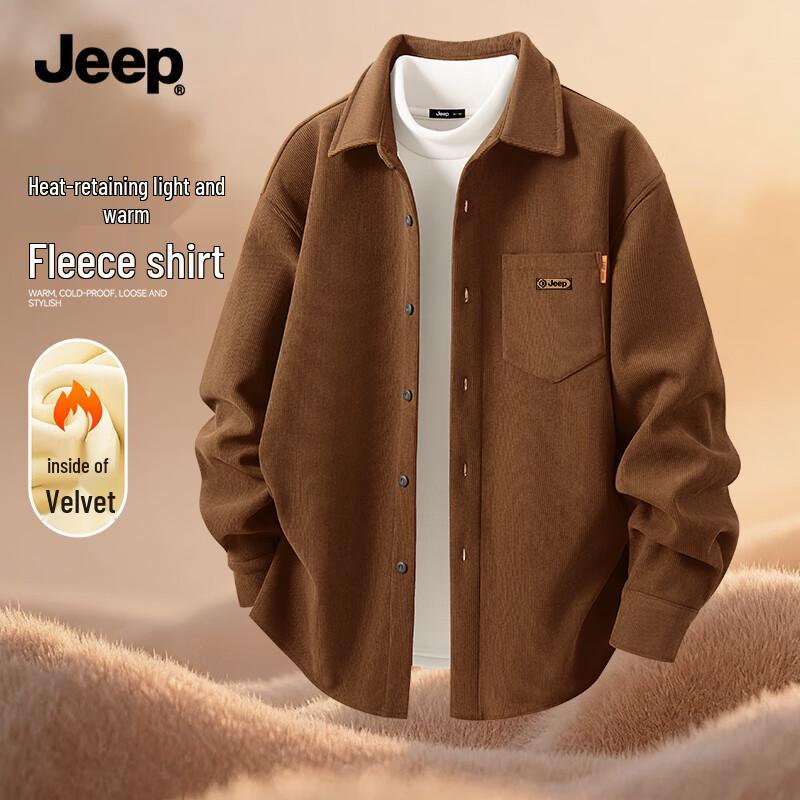 JEEP Men's Winter Fleece-lined Corduroy Shirt