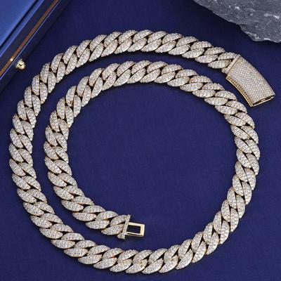 Colliers Chaîne Maille Cubaine 13mm Chaîne Cubaine Miami Iced Out pour Homme Femme Brillant Iced Out Zircone Incrustée Bijoux Hip Hop