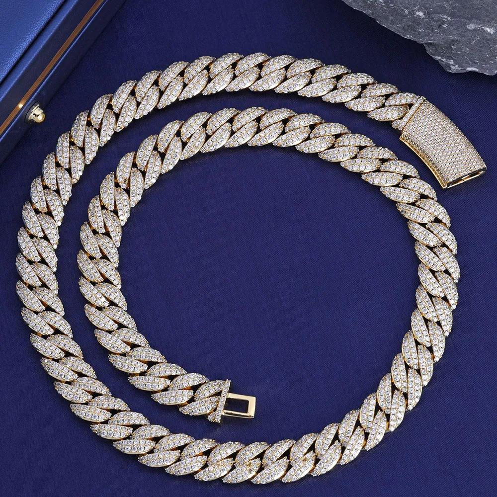 

13-мм ланцюжки Кубинська ланка Iced Out Маямі Кубинський ланцюжок для чоловіків жінок Iced Out Блискучий інкрустований циркон Хіп-хоп прикраси 20inch Necklace золотистий