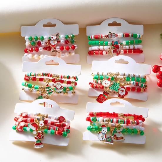 Christmas Bracelets for Women Handmade Clay Beads Stretch Bracelet Holiday Friendship Jewelry Gifts Stocking Stuffers for Xmas Party Favors