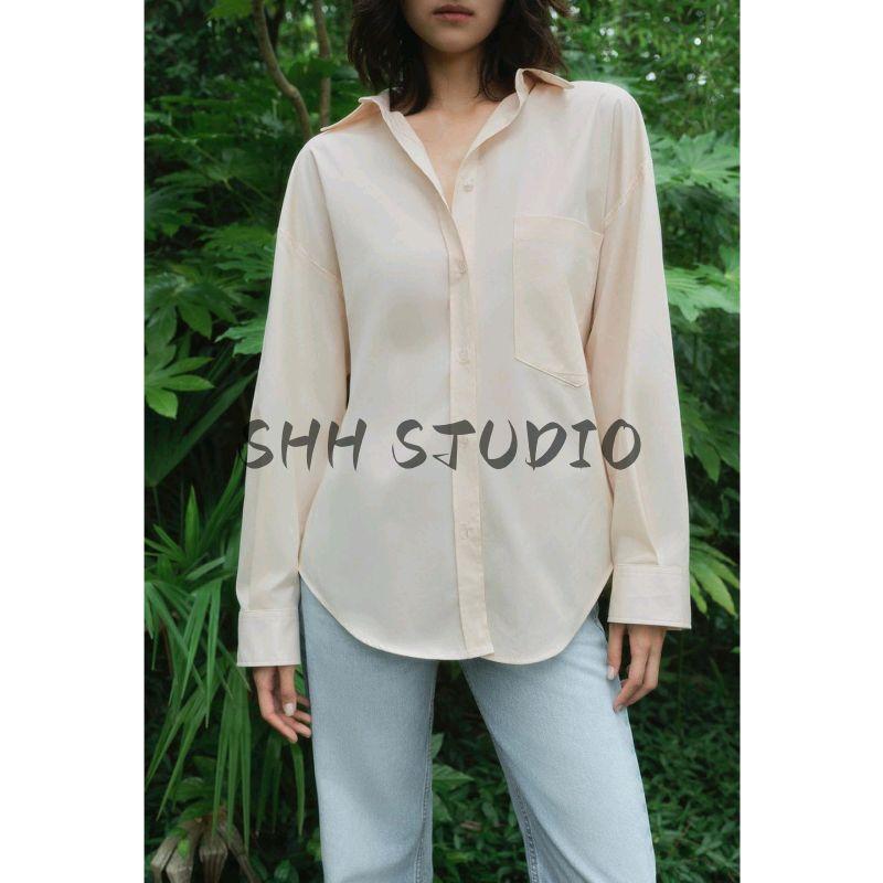 Fall New Women's Clothing Drop Shoulder Design Flap Collar Pure Color Bows Loose Long Sleeves Shirt 3067042