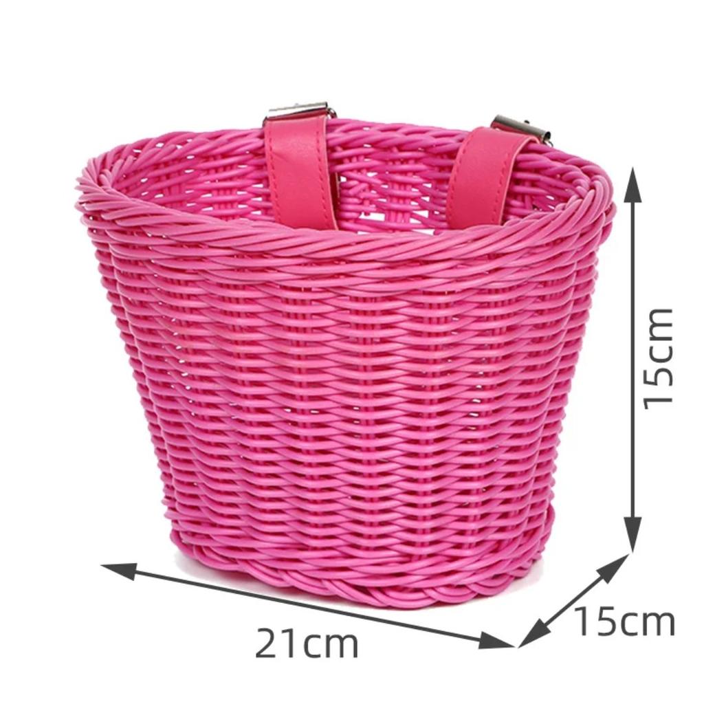 Kids Bike Basket Woven Imitation Rattan Bicycle Handlebar Basket Front Storage Basket for Kids Bike Scooter Toys Snacks Drinks