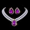 Pearl choker collarbone chain water drop bride multi-layer imitation pearl rhinestone necklace stud earrings set for women