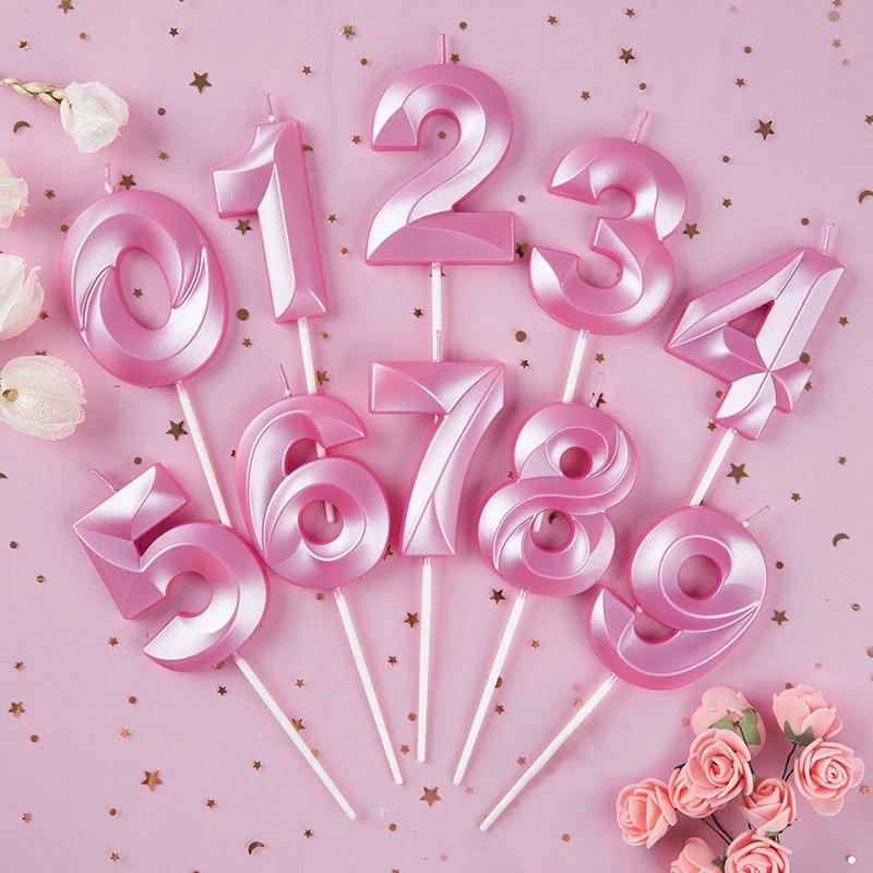 Pink Blue Digital Candle 0-9 Number Birthday Candles Cake Dessert Insert Decoration Baby Shower Anniversary Day Cake Decor