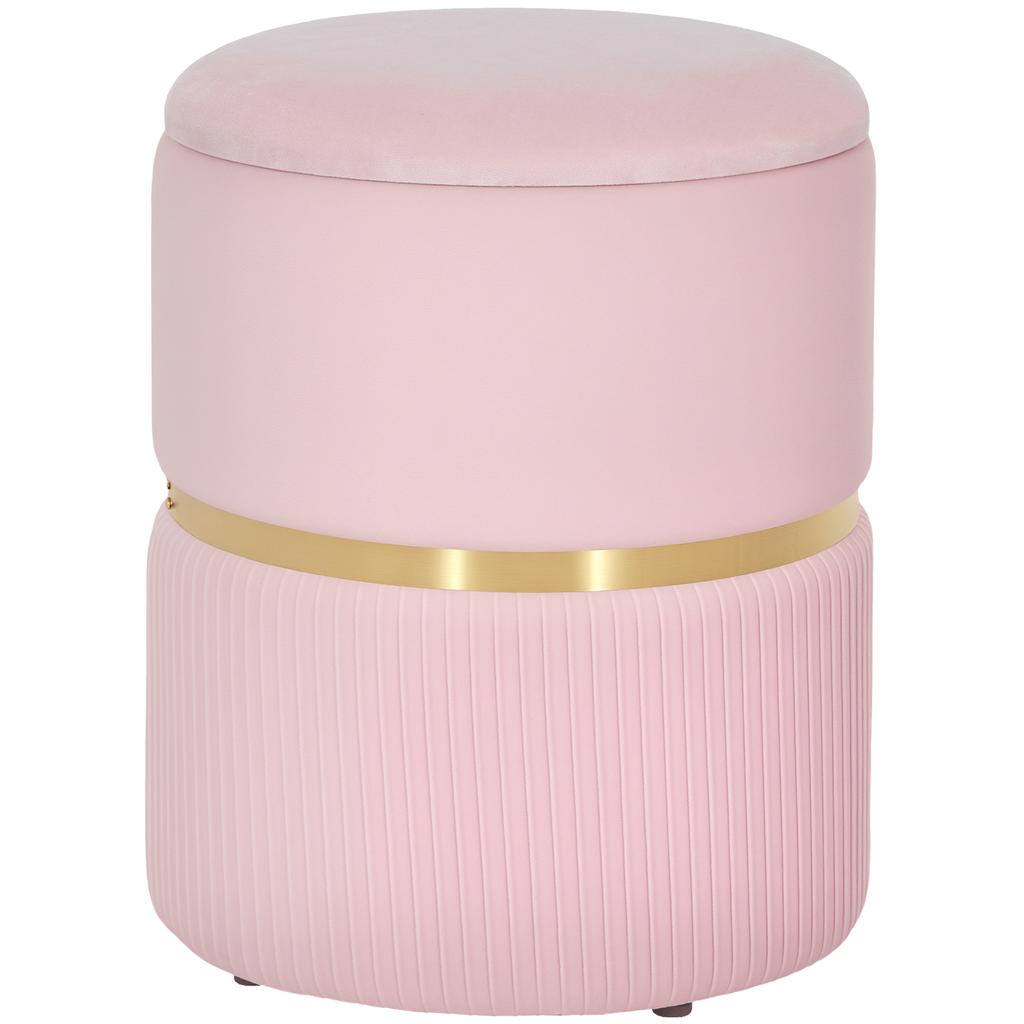 Velvet-Feel Storage Ottoman - Pink