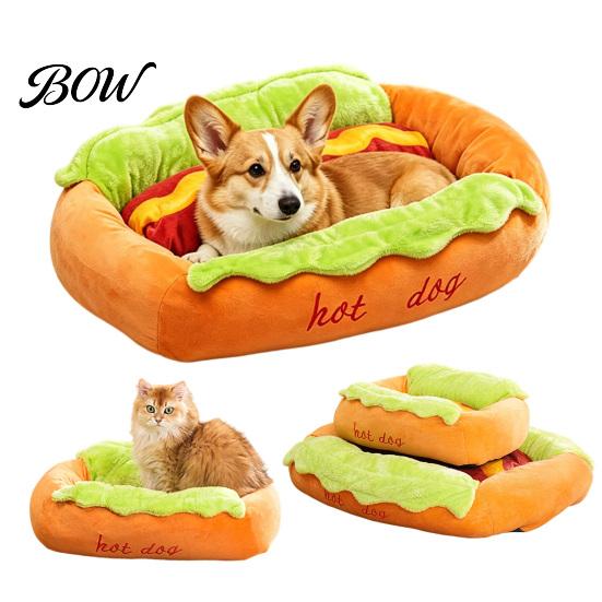 Cama para Mascotas Hot Dog, Colchón Extraíble Lavable, Nido Acogedor de Peluche, Tumbona Decorativa Linda para Perros Pequeños Gatos Uso en Interiores