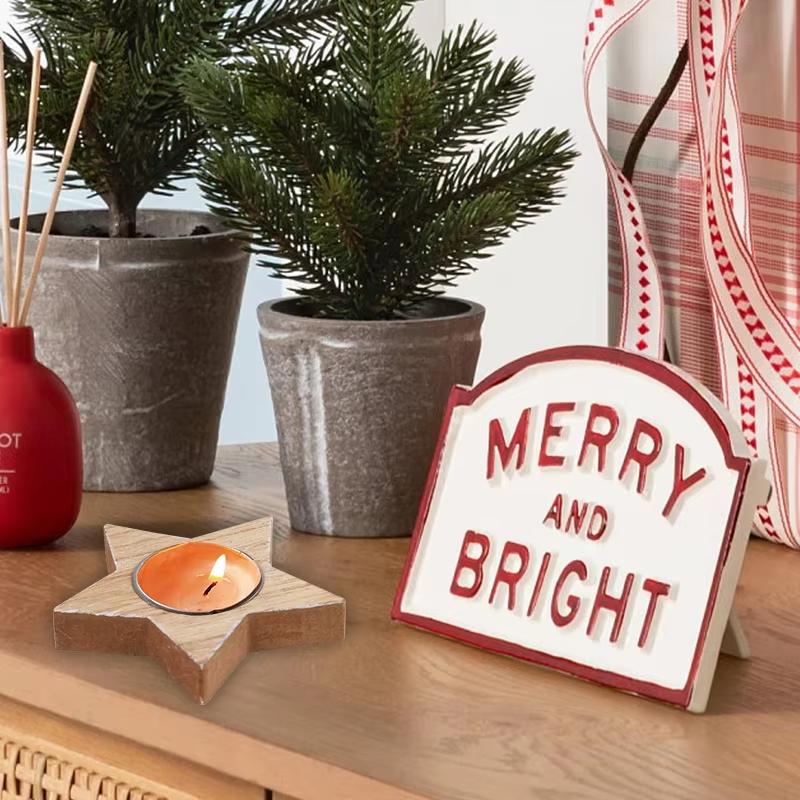 Wooden Xmas Snowflake Candlestick Christmas Tree Shape Candle Holder for Home Decoration 2025 Navidad Kerst Noel New Year Decor