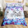 White Horse Pink Cherry Blossom King Full Bedding Set Watercolor Floral Duvet Cover Animal Quilt Cover Polyester Comforter Cover
