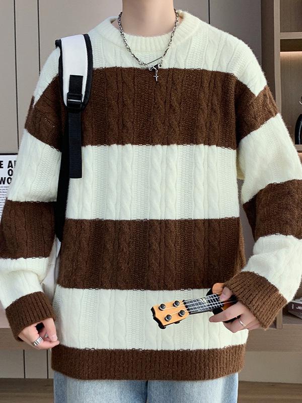 Herr Retro Randig Färgblockstickad Tröja - Casual Höst/Vinter Trend