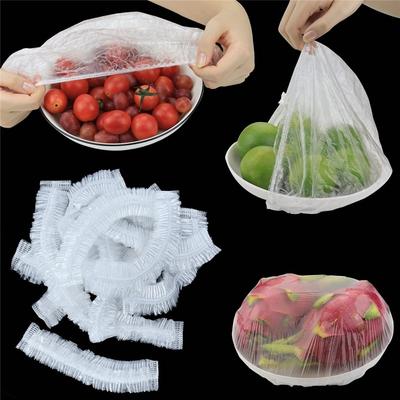 100-pack engångspåsar för matkonservering – Elastiska stretchöverdrag för tallrikar 10-38 cm – Livsmedelsgodkänd PE, Genomskinliga, Köksnödvändighet