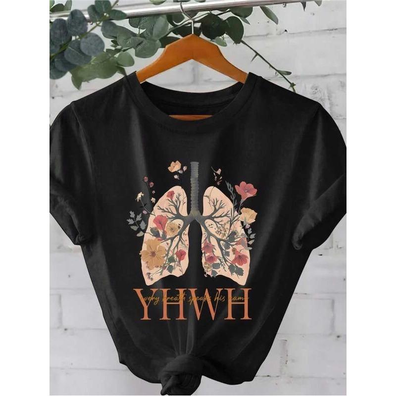 

Women s T-Shirt - Casual Crew Neck Short Sleeve Blouse, Lightweight Breathable Top for Spring Summer Fall, -Themed Lung Graphic Casual Attire 4XL