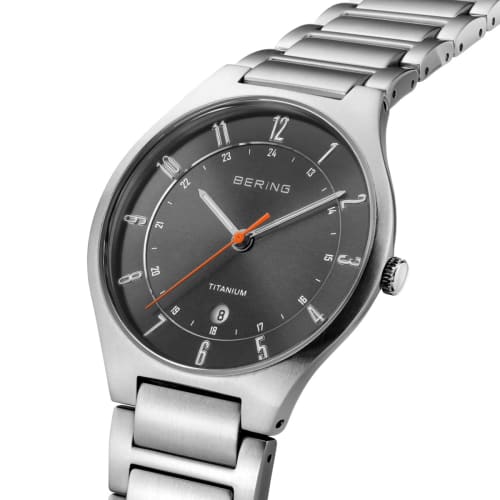 BERING Men's Analog Quartz Titanium Collection Watch with Titanium Strap and Sapphire Crystal, Silver Link Belt (11739-772). Officially Imported. 3-Ye