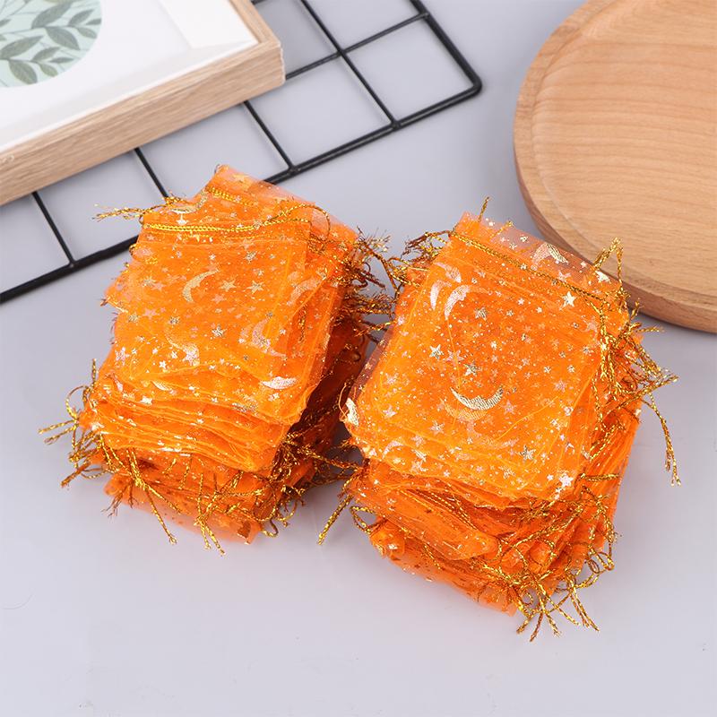 100 ks/lot Hvězda Měsíc Organzové šperkové sáčky Tyl Průsvitné Sáčky Stahovací šňůrka Dárkový sáček Svatba Párty Výslužky Sáčky Organizér na šperky