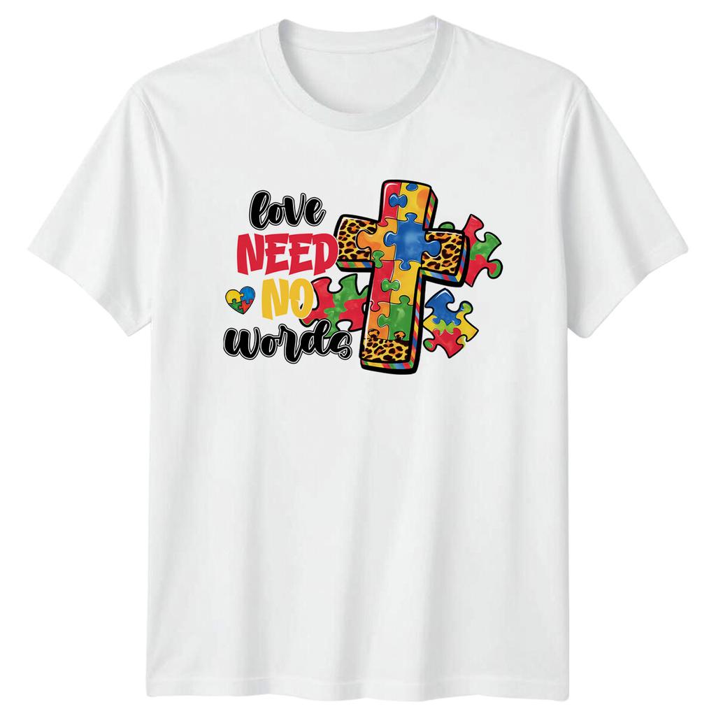 Love Need No Words Autism Awareness Puzzle Cross TShirt