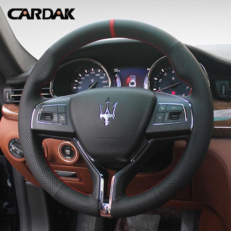 Red Marker Full Black Leather Steering