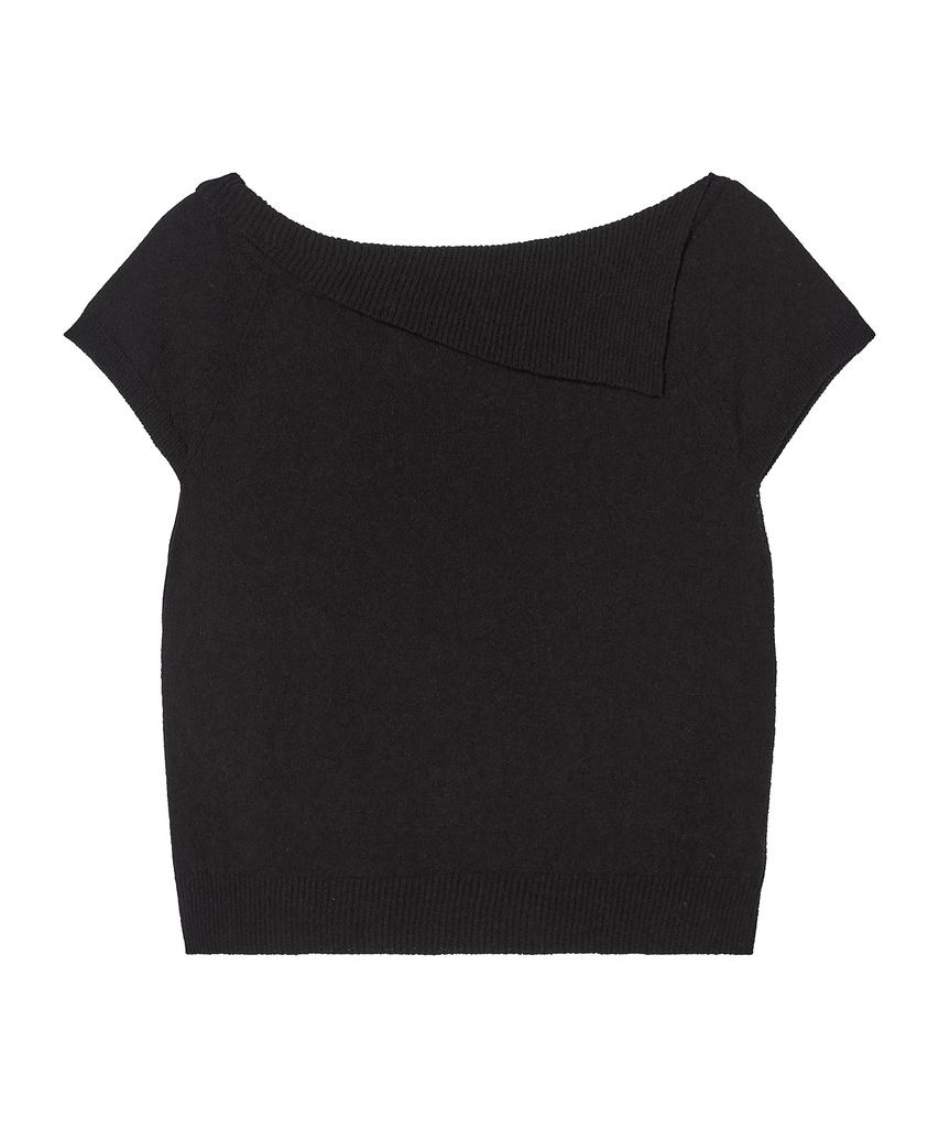 AWESOME STUDIO Asymmetrical Collar Off-Shoulder Knit Black