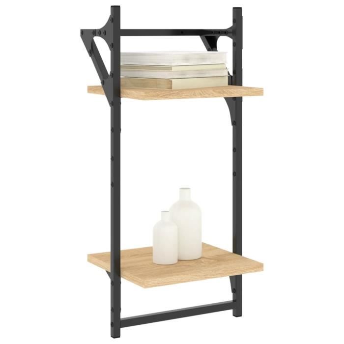 VidaXL Wall Shelves 2-Tier with Bars 2 Pcs Sonoma Oak 836254