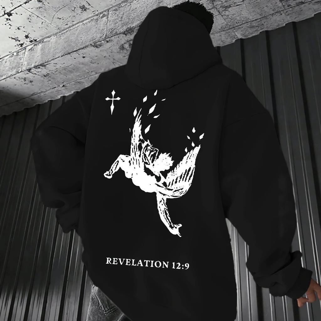 26 Dark Fallen Angel Cross Big Picture Printed Sweater Men's and Women's Loose Street Casual Hoodie