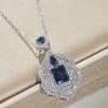 Luxury Blue White Zircon Sparkling Geometric Pendant Necklace for Ladies Vintage Exquisite Engagement Wedding Party Zircon Gift