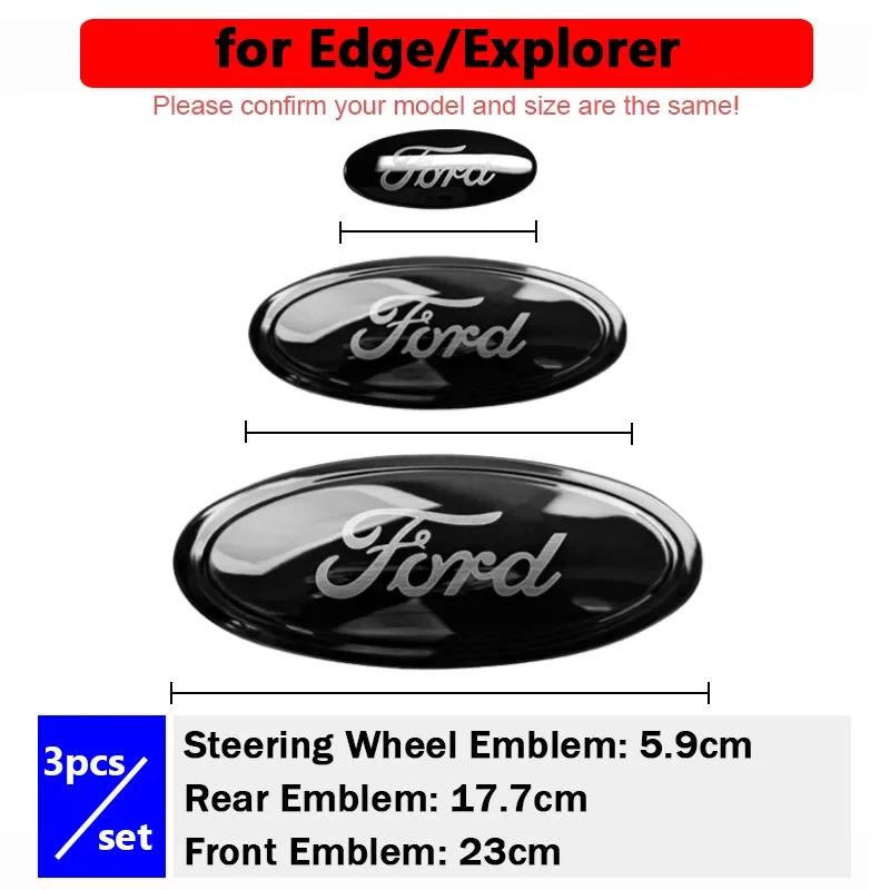 Car Sticker 3pcs Car Front Emblem Rear Logo Steering Wheel Sticker for Ford Escape Edge Taurus Exolorer Territory Focus Sedan Es