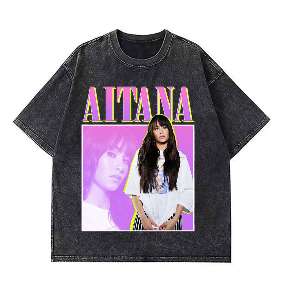 Damen Sängerin Aitana Ocana Tour Retro gewaschene T-Shirts Damen Harajuku lässige T-Shirts Sommer Baumwolle lässige ästhetische T-Shirts