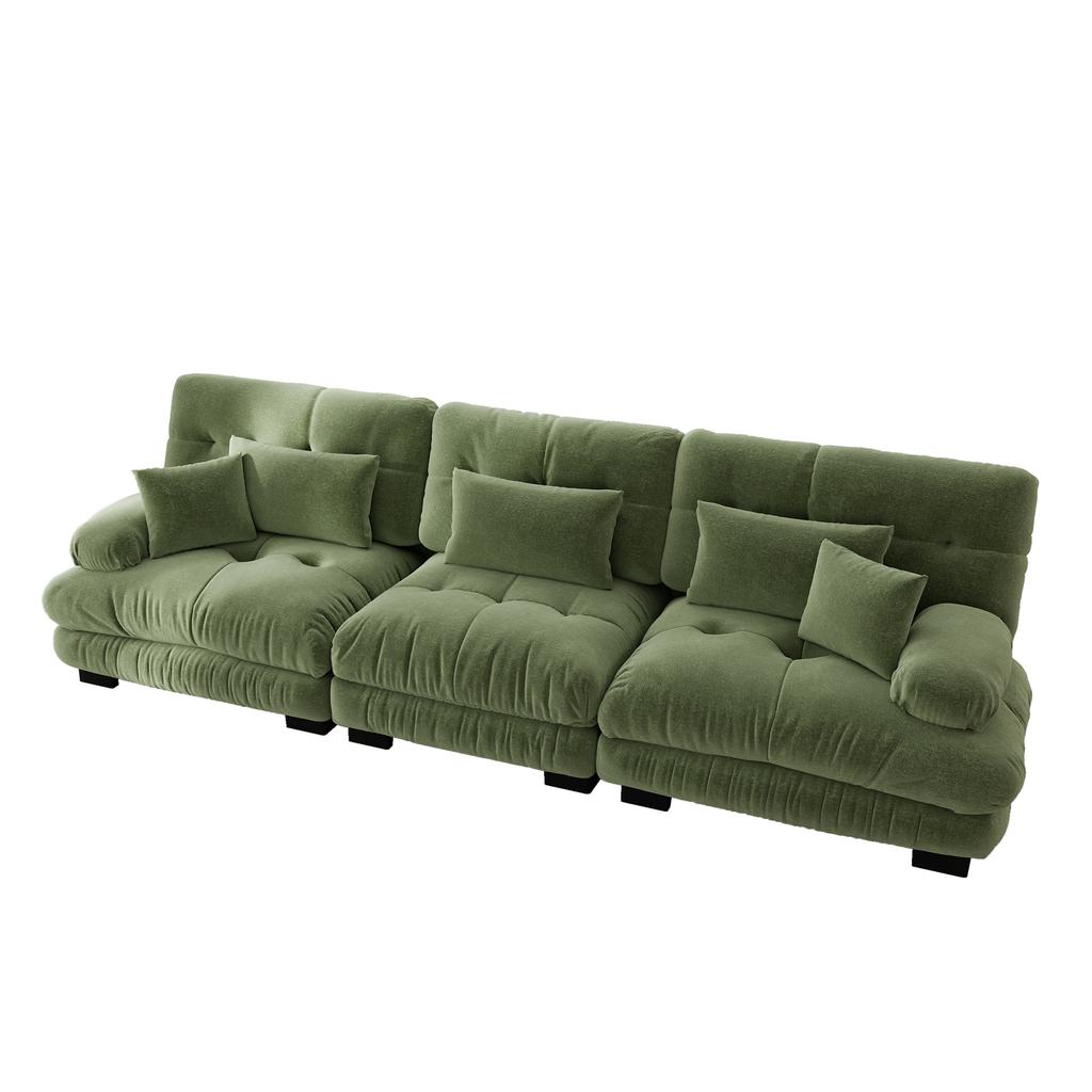 3-Seater Modular Corner Sofa with Deep Seat, Chenille Sleeper Sofa Comfortably Upholstered for Living Room, Apartment, Studio, Office, Chenille Green