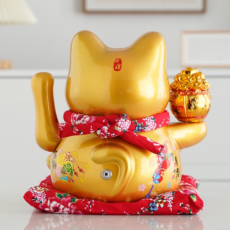 Ceramic Waving Fortune Cat Figurine for Home and Shop Decor