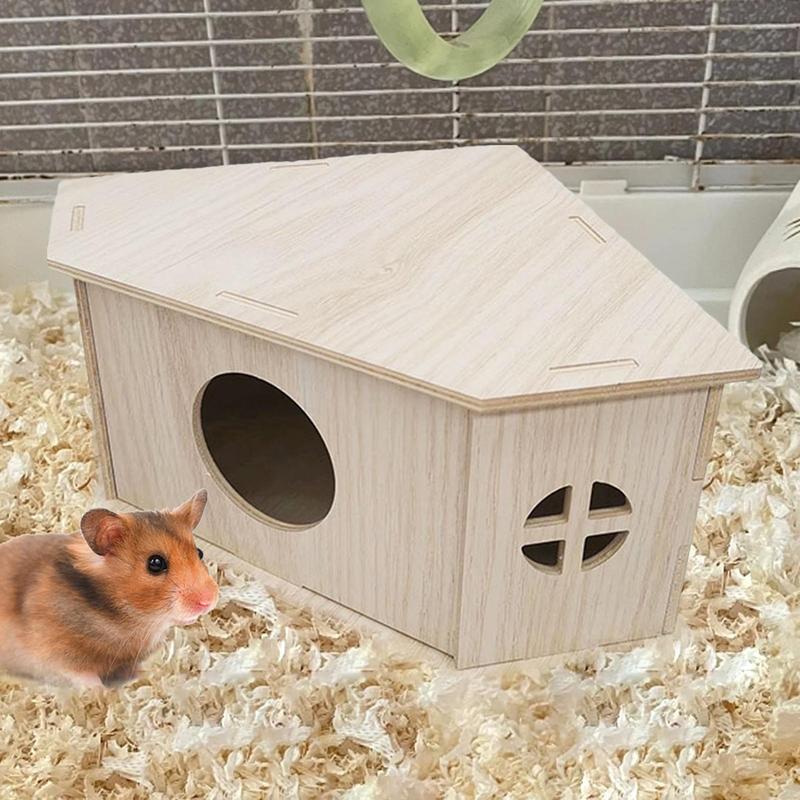 Wooden Hamster House Deluxe Hamster House and Habitat Wooden Hide Hut Playground Small Animal Habitat Sturdy Natural Pet