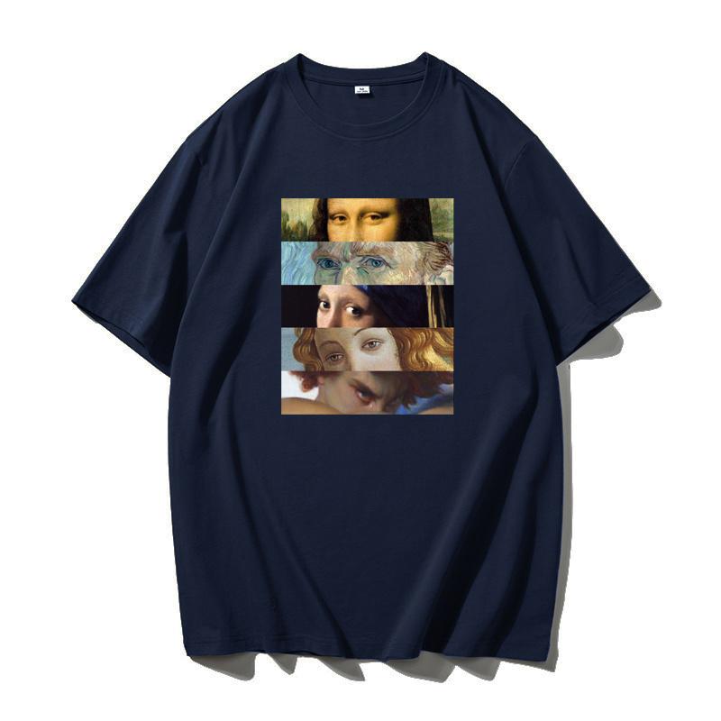 Summer Men's Portrait Printed Round Neck T-shirt Retro Fun 100% Cotton Neutral Soft Breathable Short Sleeve Large