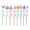 8Pcs Halloween Reusable Drinking Straws Children Spiral Beverage Straw for Hot Cold