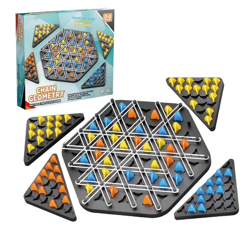 Geometry Chain Chess Puzzle Chain Triangle Chess Desktop Rubber Band Triangle Chess Strategy Board Game for Strategy Puzzle Toys