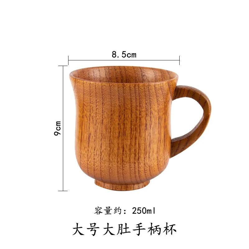 Wooden Big Belly Cups Japan Style Milk Water Cup with Handle Beer Coffee Milk Tea Mug Handmade Natural Kitchen Bar Drinkware Cup