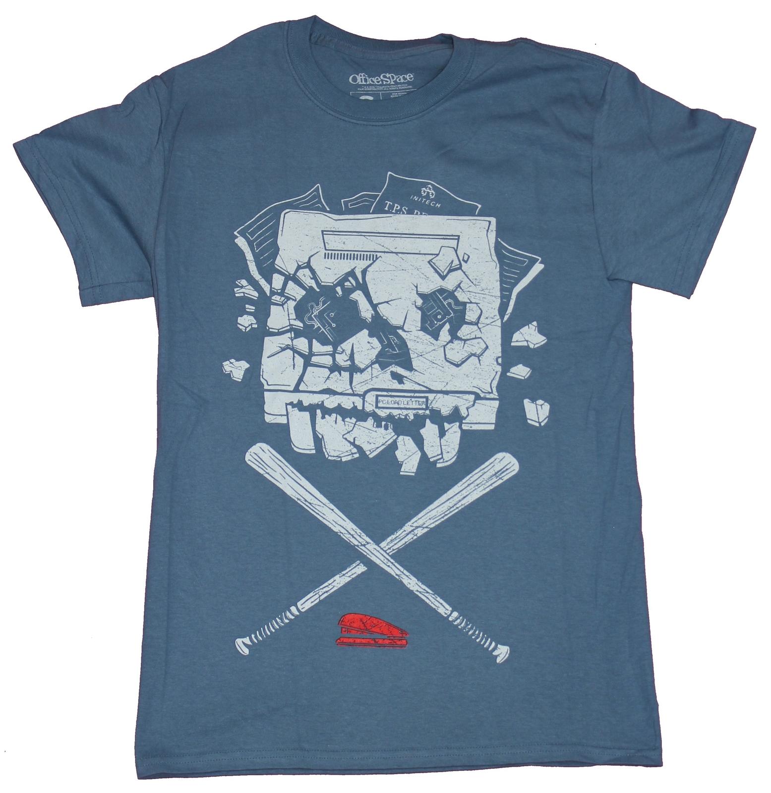 Office Space Mens T-Shirt- Crossed Bats Smashed Printer Pic M
