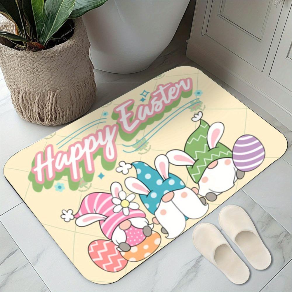 Easter Gnome Carpet Mat Rug with Bunny Ears Carrot Butterfly Home Decoration for Living Room Floor Mat Door Mat Welcome Mat