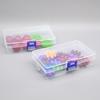 5 large transparent plastic storage boxes with blue lids, stackable beads, earrings, and small item storage boxes