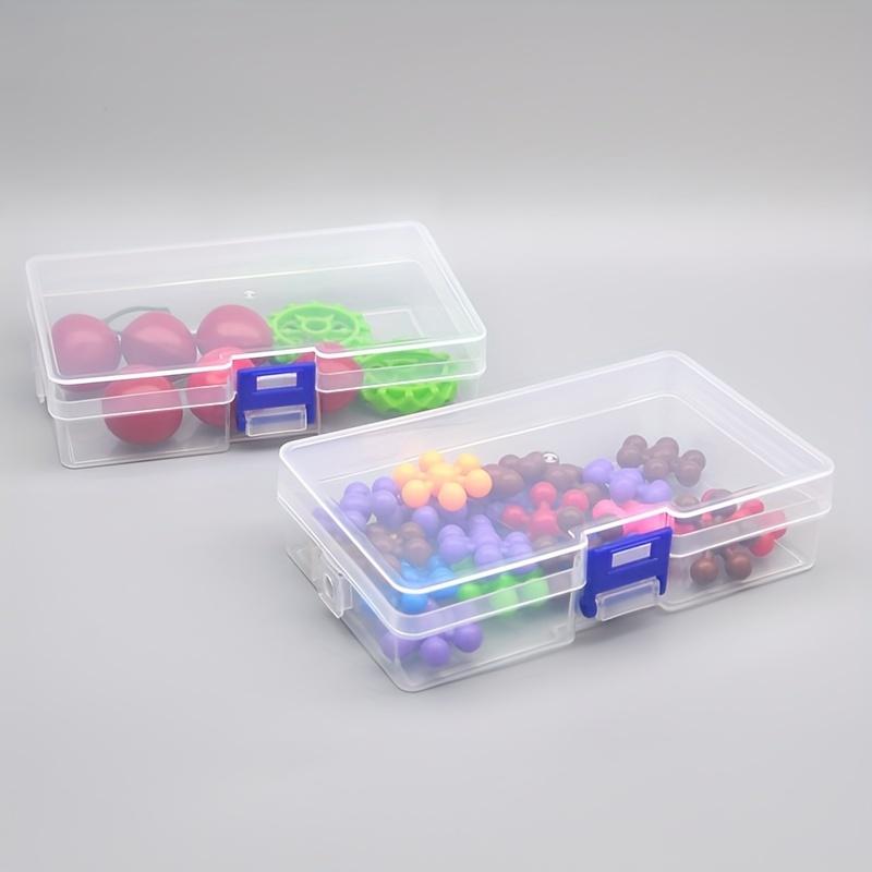 5 large transparent plastic storage boxes with blue lids, stackable beads, earrings, and small item storage boxes