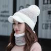 Female winter personalized hat scarf two-piece set fashionable hairball warm and comfortable round hat top adult knitted hat