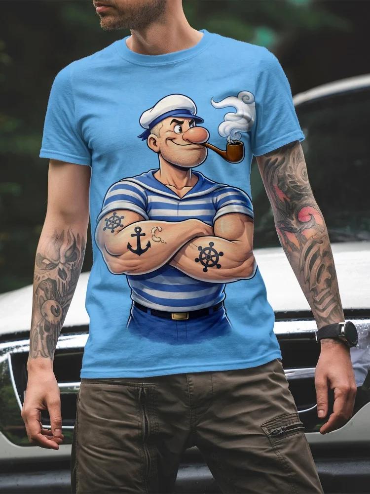 Men's Short-Sleeve T-Shirt Popeye the Sailor Graphic Printed Round-Neck Short Sleeve Retro Cartoon Casual Daily Streetwear Tops