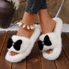 Sweet Suede Bowknot Decoration Faux Fur Slippers Women  Autumn Round Toe Thick Bottom Slides Warm Cotton Outdoor Slippers