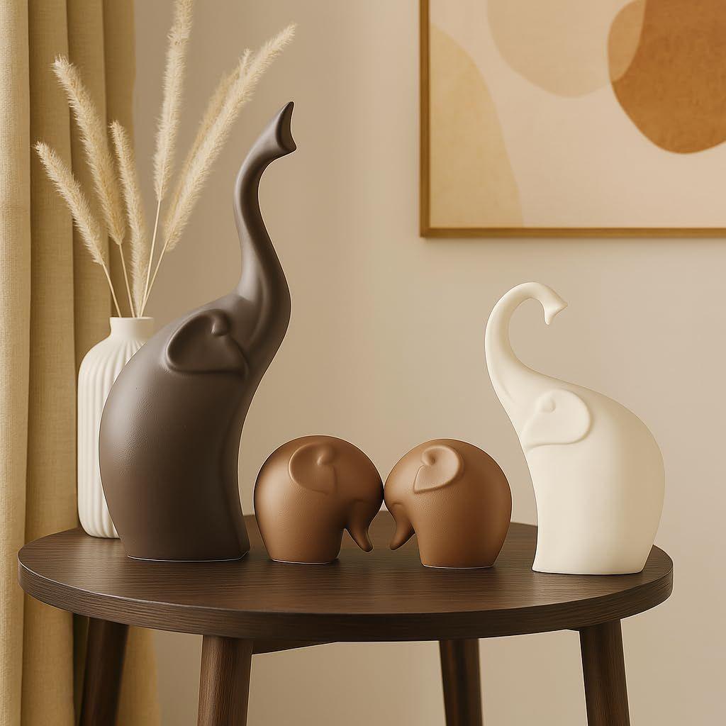 Home Décor Elefantenfamilie Keramikfiguren mit mattem Finish - (4-teiliges Set, Mattbraun)