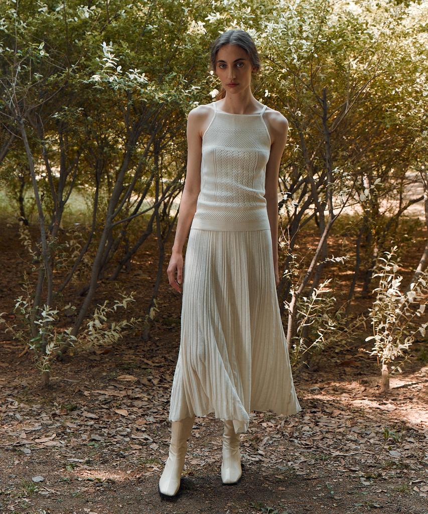 Rie Knitted Pleats Midi Skirt Cream