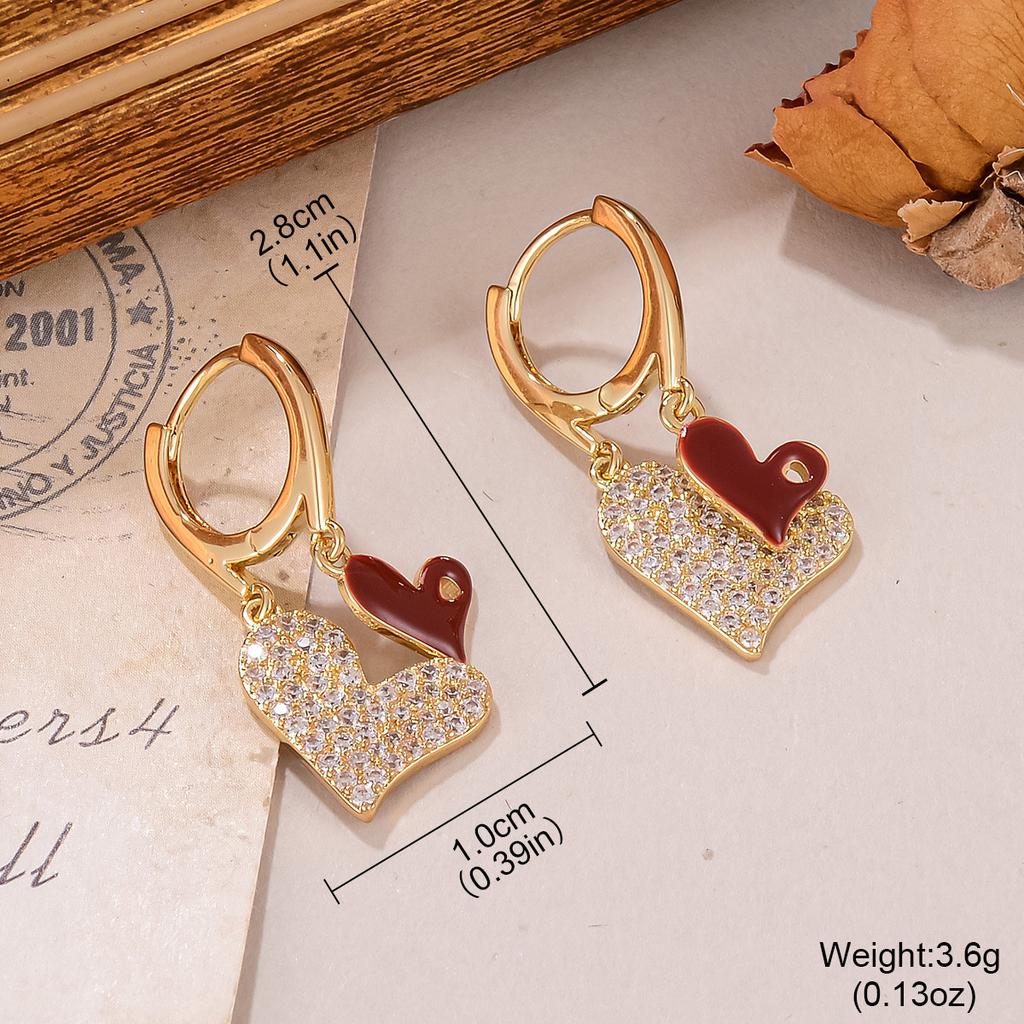 New Year's Hong Kong Style Earrings Women's Zircon Love Lava Ankara Red Premium Sense Drip Oil Stud Earrings Free White Geometric Earrings