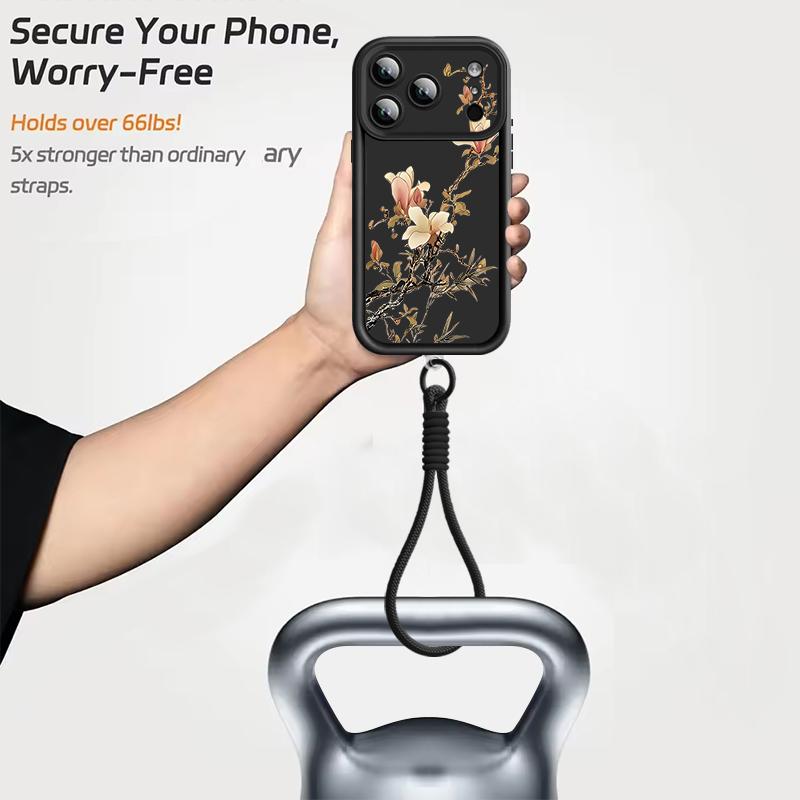 INS Floral Pattern Lanyard Case For iPhone 17 Pro Max iPhone 16 15 Pro Max 14 13 11 16E 17E Shockproof Bumper Wristband Cover